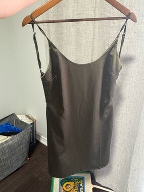 PrettyLittleThing Olive Green Slip Dress with Thin Straps